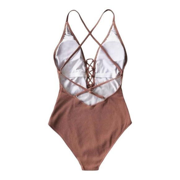 NWT CUPSHE Women's V neck Lace Up One Piece Swimsuit Size L - Picture 6 of 12